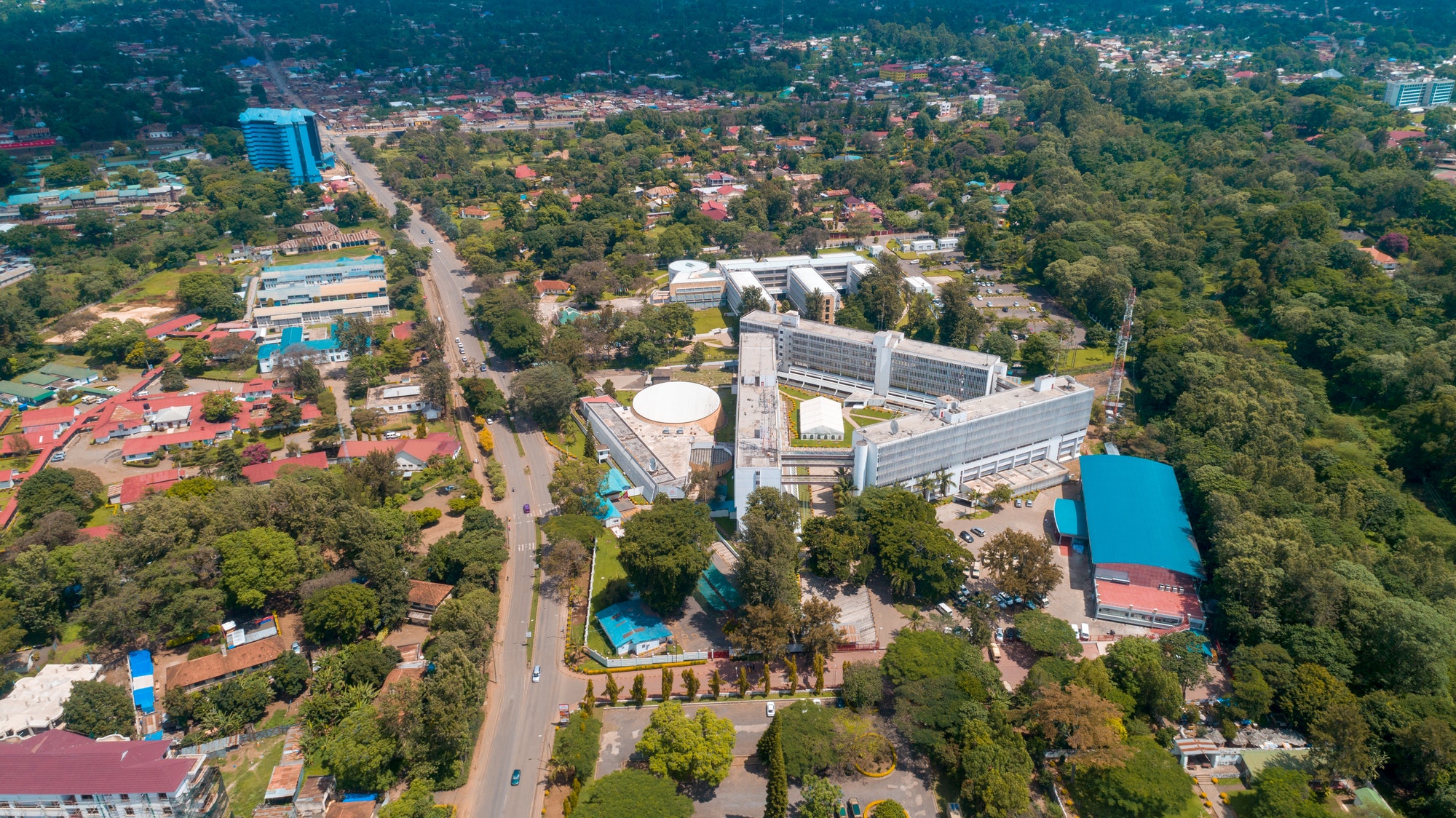 aerial view of the city of Arusha, Tanzania