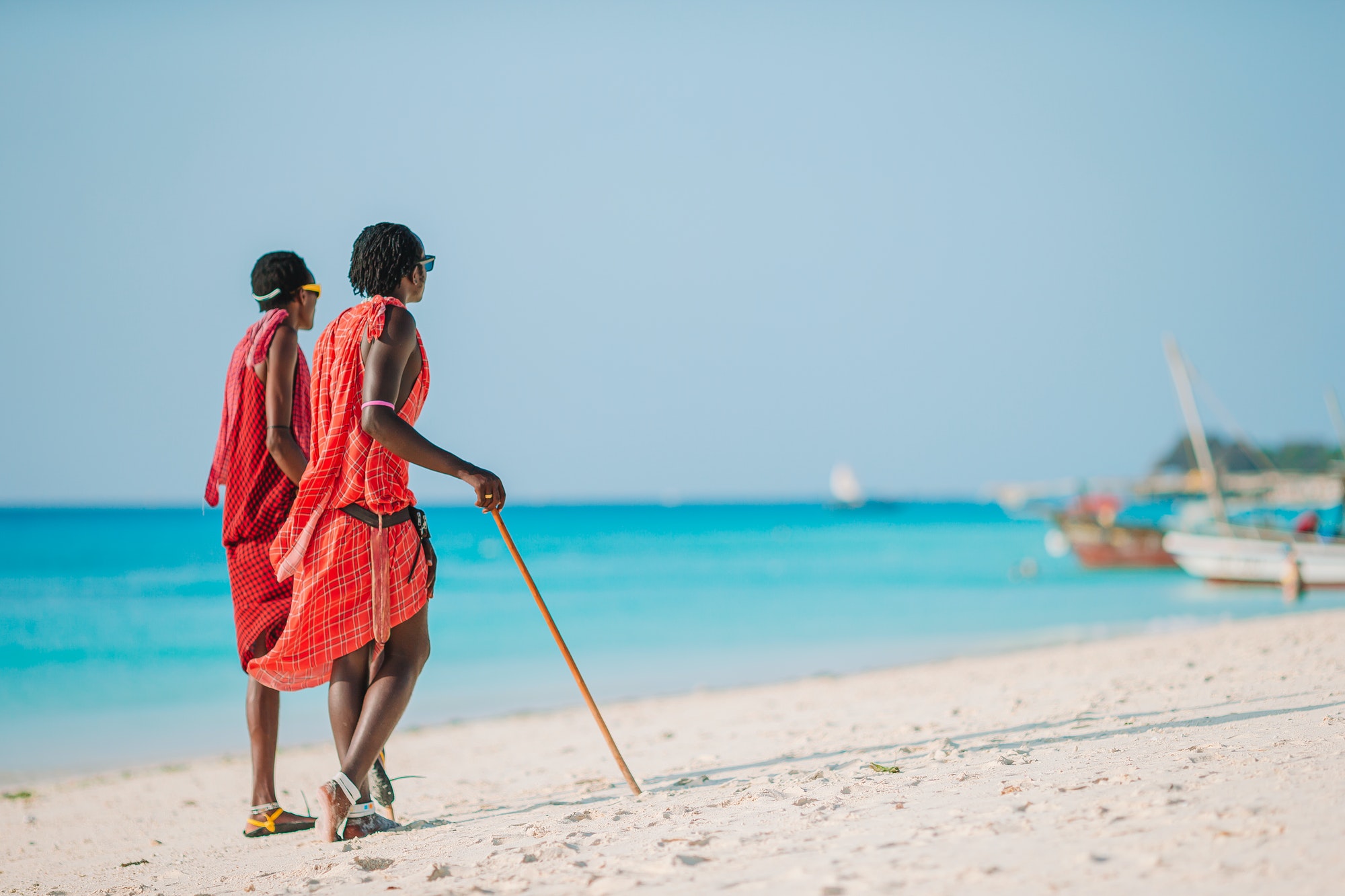 masai tribe member standing near the ocean in Zanzibar 11 February 2016