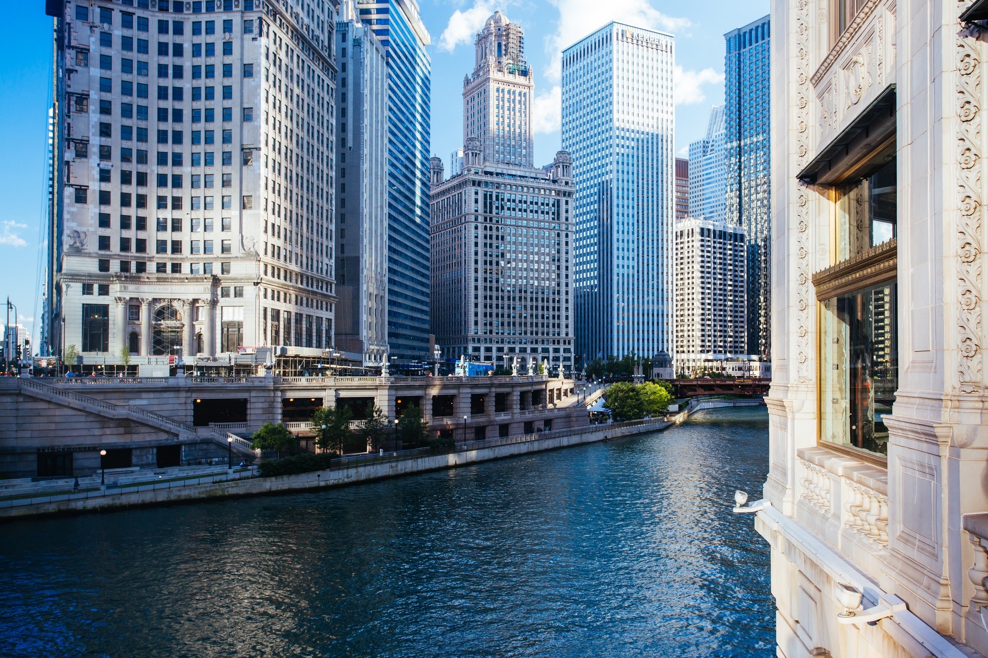 Chicago River Skyline View in Illinois USA