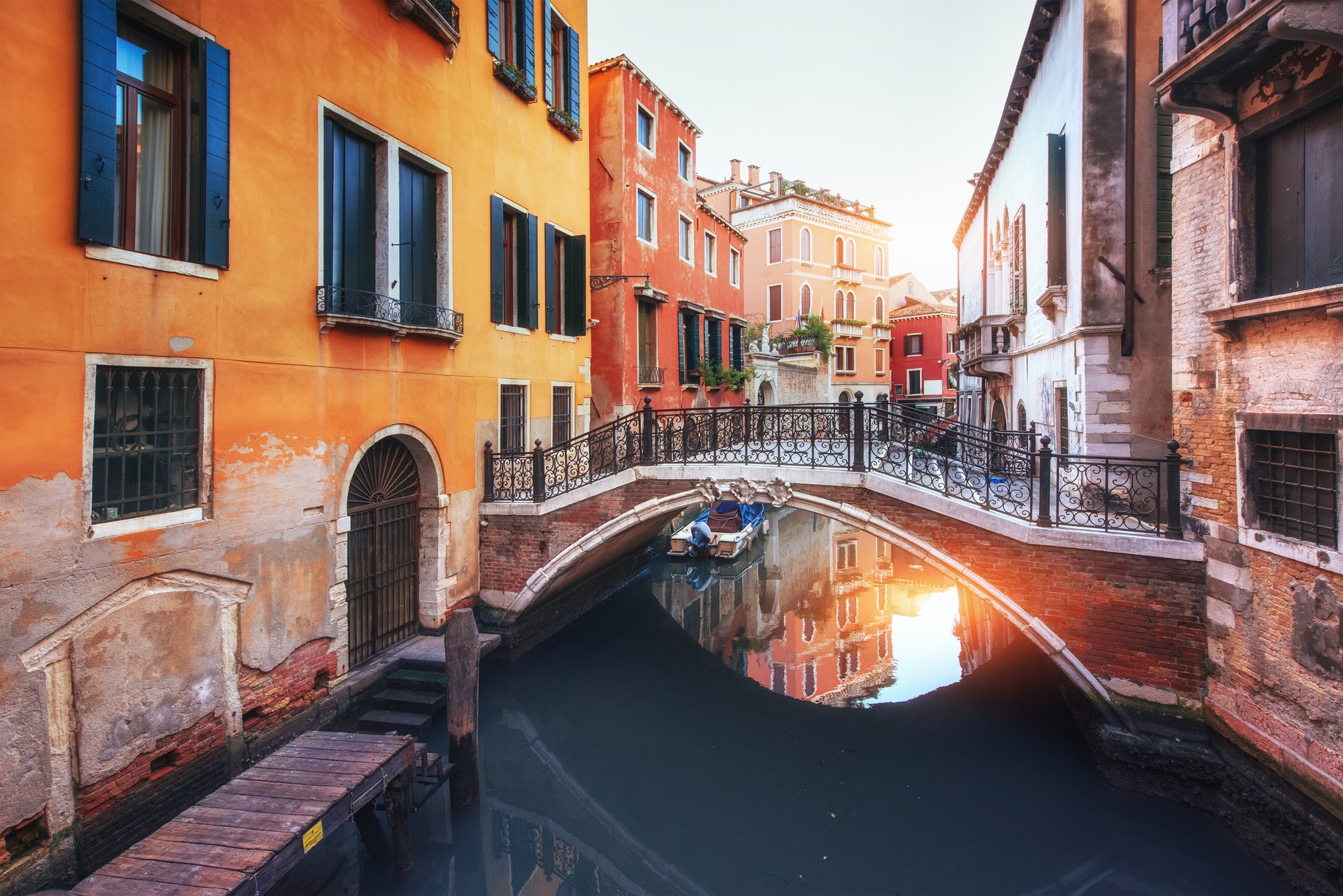 Gondolas on canal in Venice, Italy