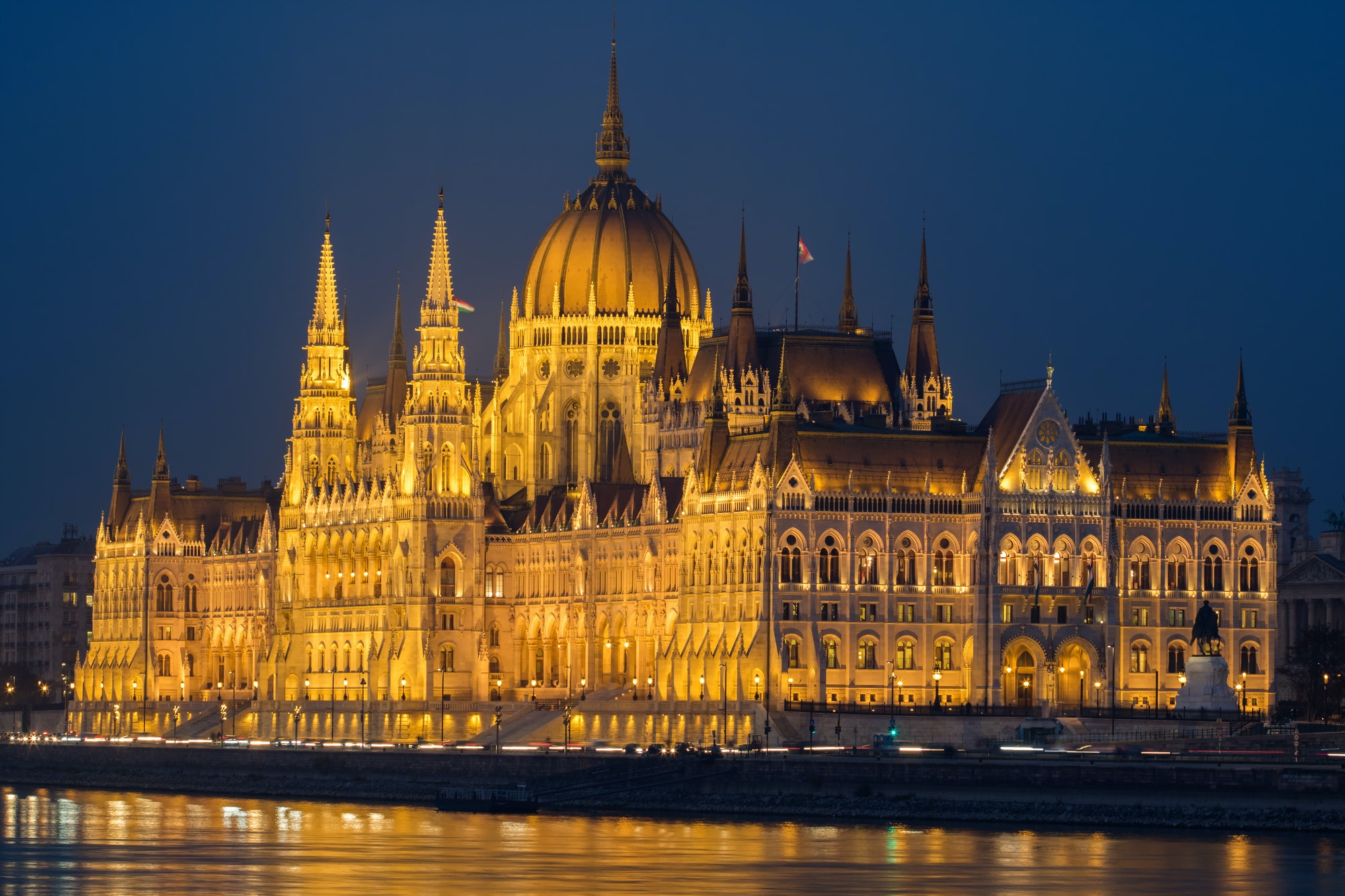 Illuminated House of Parliament in Budapest at night