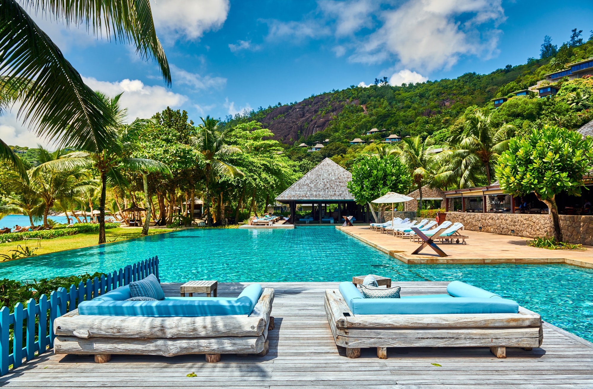 Resort swimming pool at Mahe, Seychelles