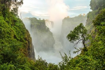 Victoria Falls, the Zambezi river waterfalls viewed from the cliffs of Zimbabwe